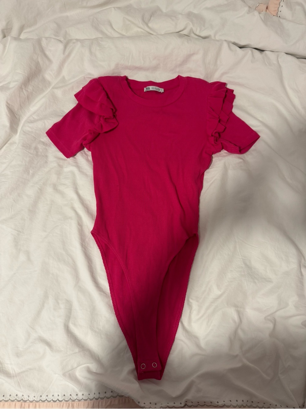 Zara Hot Pink Ruffle Sleeve Bodysuit